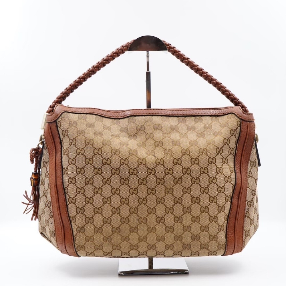 Gucci Beige & Brown GG Canvas Hobo Bag